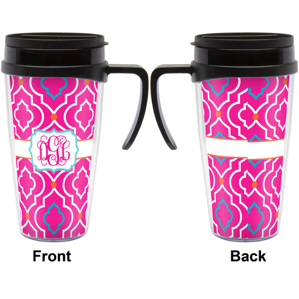 Colorful Trellis Travel Mug with Black Handle - Approval