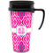 Colorful Trellis Travel Mug with Black Handle - Front