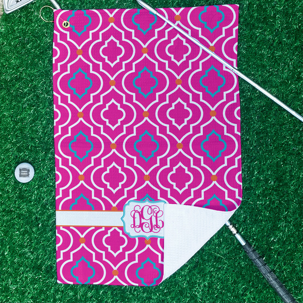 Colorful Trellis Waffle Weave Golf Towel - In Context
