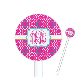 Colorful Trellis 5.5" Round Plastic Stir Sticks - White - Single Sided (Personalized)