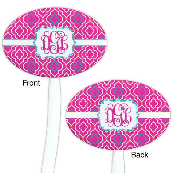 Colorful Trellis White Plastic 7" Stir Stick - Double Sided - Oval - Front & Back