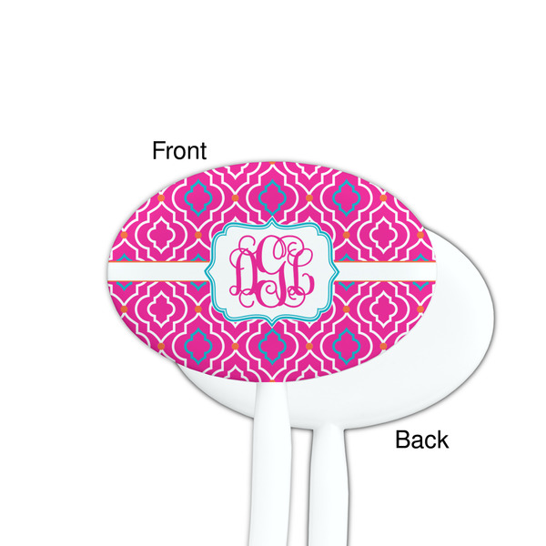 Colorful Trellis White Plastic 7" Stir Stick - Single Sided - Oval - Front & Back