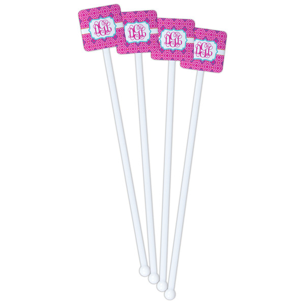 Colorful Trellis White Plastic Stir Stick - Double Sided - Square - Front