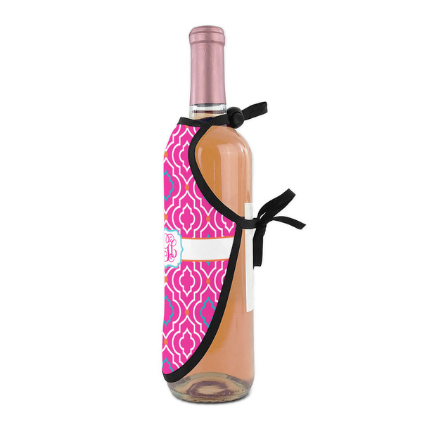 Colorful Trellis Wine Bottle Apron - DETAIL WITH CLIP ON NECK