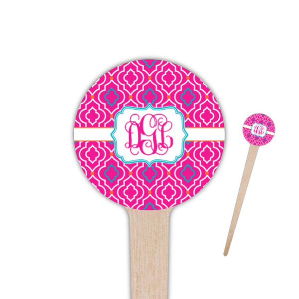 Custom Colorful Trellis 4" Round Wooden Food Picks - Single Sided (Personalized)