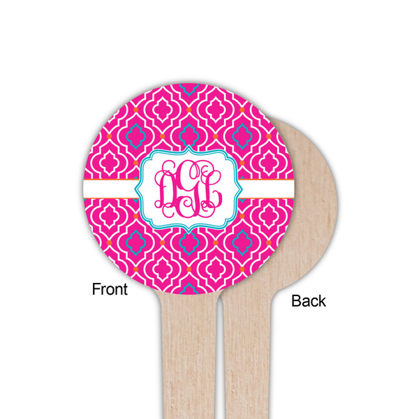 Colorful Trellis Wooden 4" Food Pick - Round - Single Sided - Front & Back