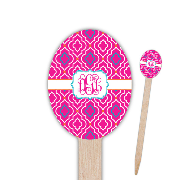 Custom Colorful Trellis Oval Wooden Food Picks - Single Sided (Personalized)