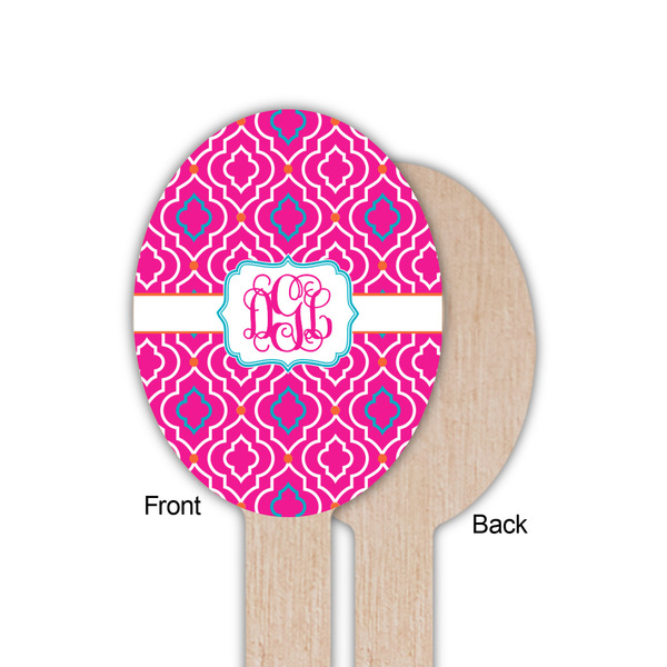 Colorful Trellis Wooden Food Pick - Oval - Single Sided - Front & Back