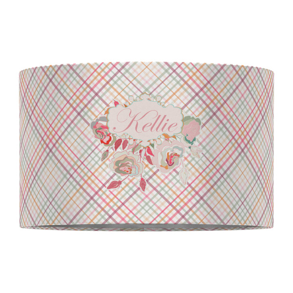 Modern Plaid & Floral 12" Drum Lampshade - FRONT (Fabric)