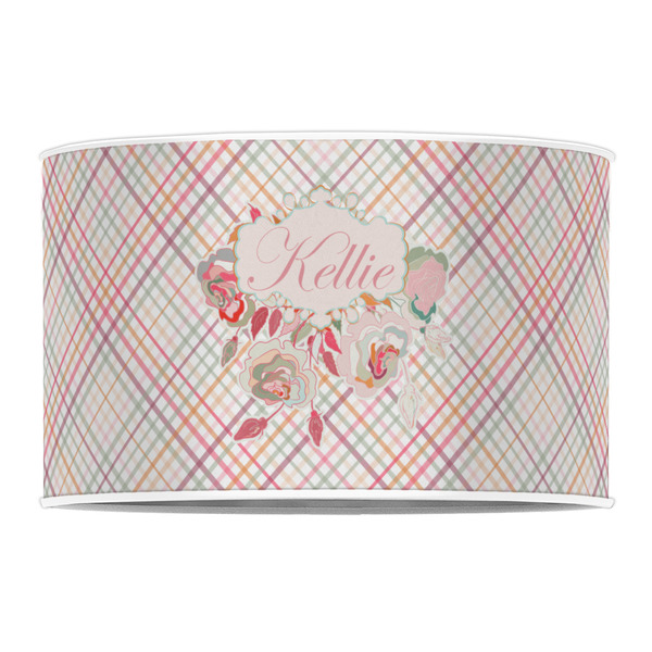 Modern Plaid & Floral 12" Drum Lampshade - FRONT (Poly Film)
