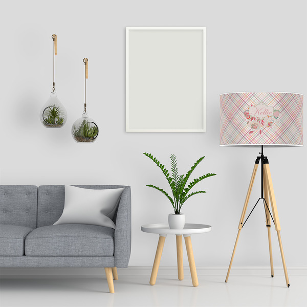 Modern Plaid & Floral 12" Drum Lampshade - LIFESTYLE