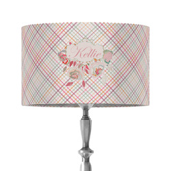 Modern Plaid & Floral 12" Drum Lamp Shade - Fabric (Personalized)