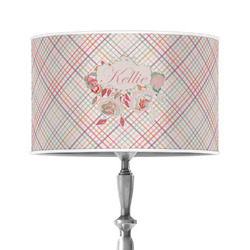 Modern Plaid & Floral 12" Drum Lamp Shade - Poly-film (Personalized)