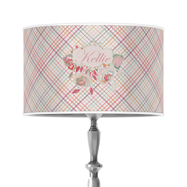 Custom Modern Plaid & Floral 12" Drum Lamp Shade - Poly-film (Personalized)