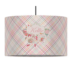 Modern Plaid & Floral 12" Drum Pendant Lamp - Fabric (Personalized)