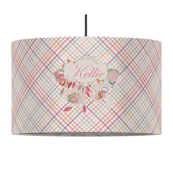 Modern Plaid & Floral 12" Drum Lampshade - PENDANT (Fabric)