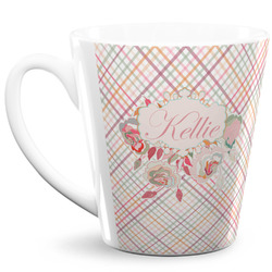 Modern Plaid & Floral 12 Oz Latte Mug (Personalized)