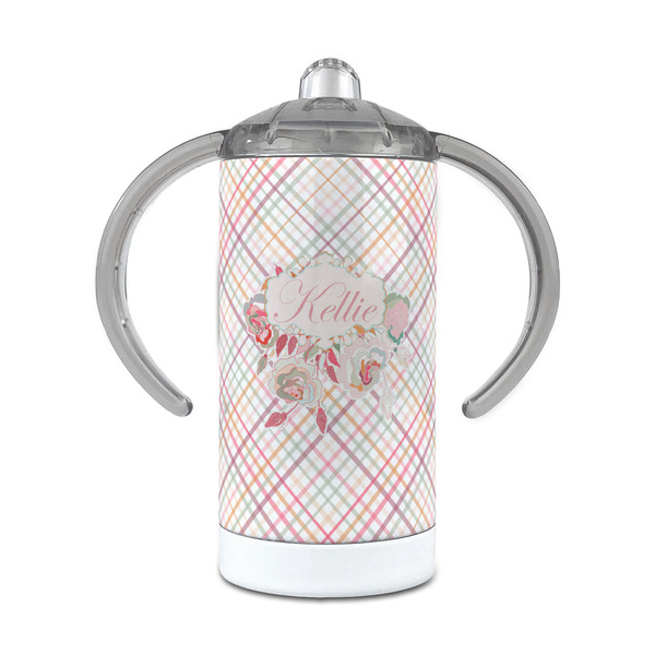 Custom Modern Plaid & Floral 12 oz Stainless Steel Sippy Cup (Personalized)