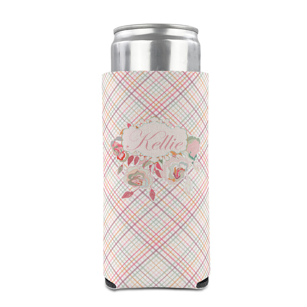 Modern Plaid & Floral 12oz Tall Can Sleeve - FRONT (on can)