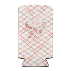 Modern Plaid & Floral Can Cooler (tall 12 oz) (Personalized)