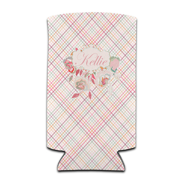 Custom Modern Plaid & Floral Can Cooler (tall 12 oz) (Personalized)