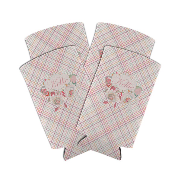 Custom Modern Plaid & Floral Can Cooler (tall 12 oz) - Set of 4 (Personalized)