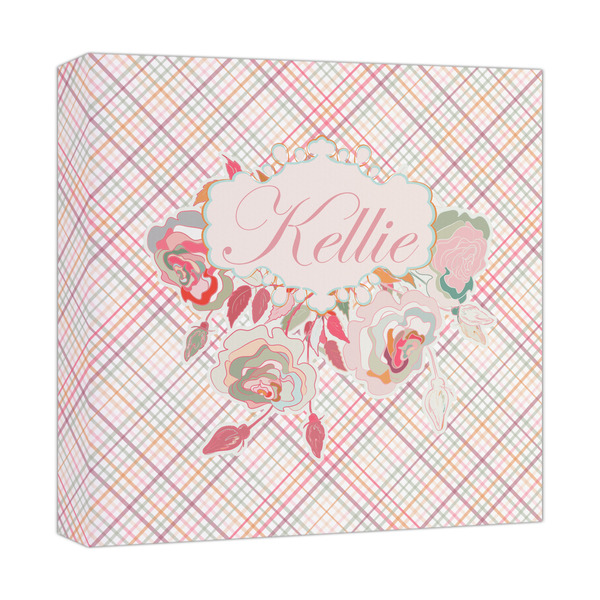 Custom Modern Plaid & Floral Canvas Print - 12x12 (Personalized)