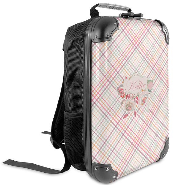 Custom Modern Plaid & Floral Kids Hard Shell Backpack (Personalized)