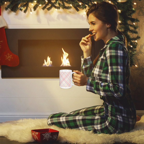 Modern Plaid & Floral 15oz Coffee Mug - Lifestyle