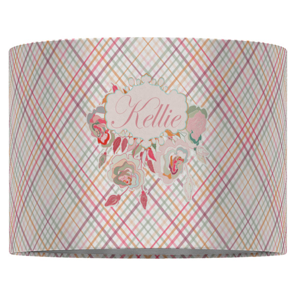 Modern Plaid & Floral 16" Drum Lampshade - FRONT (Fabric)
