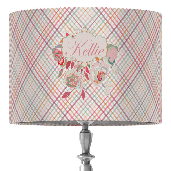 Custom Modern Plaid & Floral 16" Drum Lamp Shade - Fabric (Personalized)