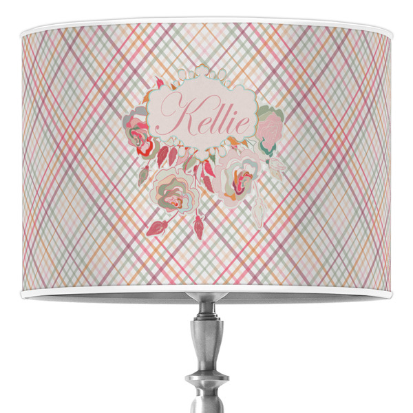 Custom Modern Plaid & Floral 16" Drum Lamp Shade - Poly-film (Personalized)
