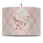 Modern Plaid & Floral 16" Drum Pendant Lamp - Fabric (Personalized)
