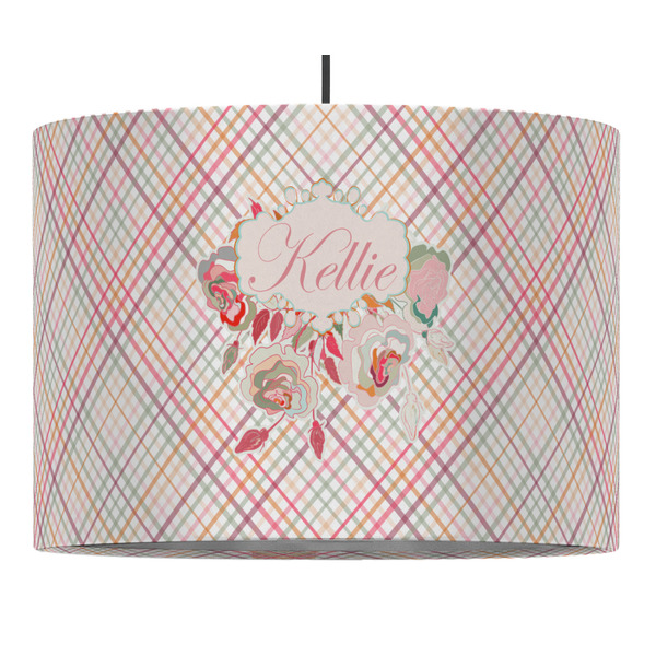 Modern Plaid & Floral 16" Drum Lampshade - PENDANT (Fabric)