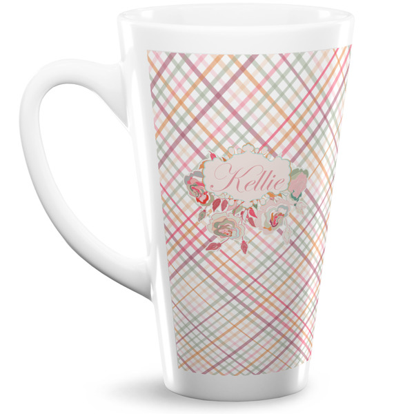 Custom Modern Plaid & Floral Latte Mug (Personalized)