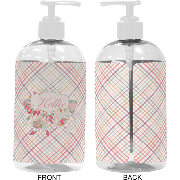 Modern Plaid & Floral 16 oz Plastic Liquid Dispenser- Approval- White