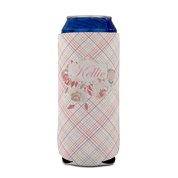 Modern Plaid & Floral 16oz Can Sleeve - FRONT (on can)