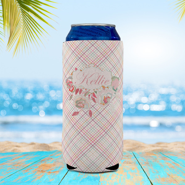 Modern Plaid & Floral 16oz Can Sleeve - LIFESTYLE