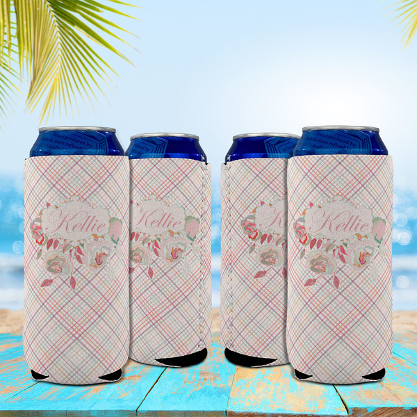 Modern Plaid & Floral 16oz Can Sleeve - Set of 4 - LIFESTYLE