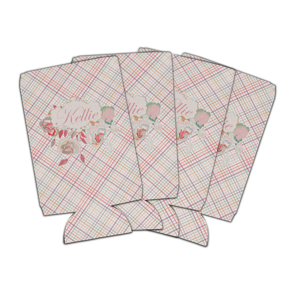 Custom Modern Plaid & Floral Can Cooler (16 oz) - Set of 4 (Personalized)