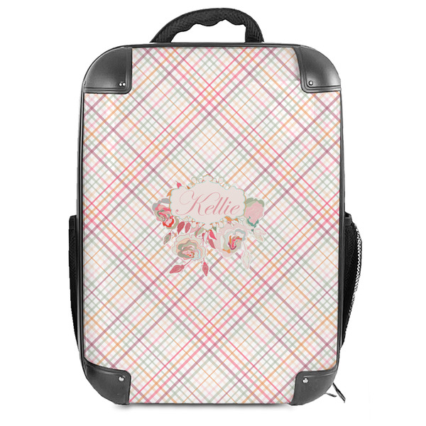 Custom Modern Plaid & Floral Hard Shell Backpack (Personalized)