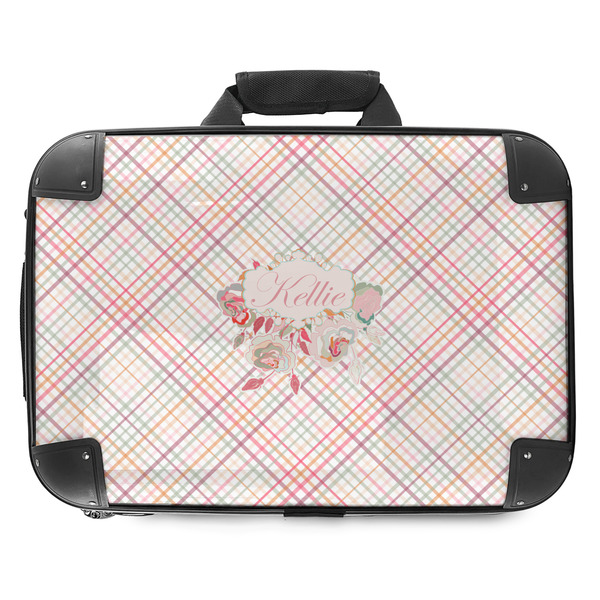 Custom Modern Plaid & Floral Hard Shell Briefcase - 18" (Personalized)
