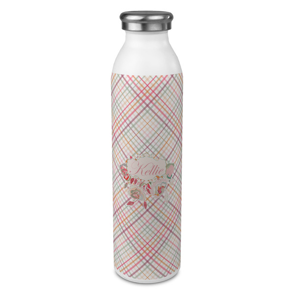 Custom Modern Plaid & Floral 20oz Stainless Steel Water Bottle - Full Print (Personalized)