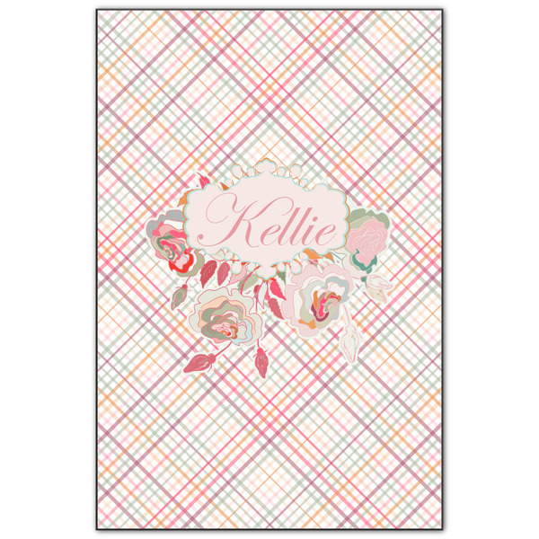 Custom Modern Plaid & Floral Wood Print - 20x30 (Personalized)