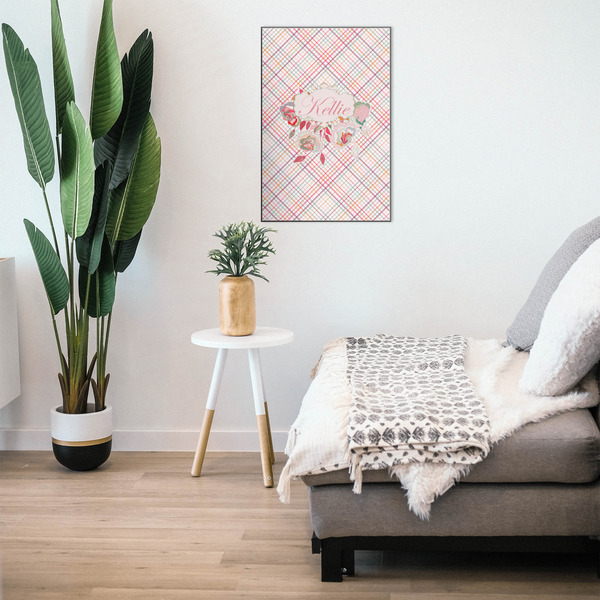 Modern Plaid & Floral 20x30 Wood Print - In Context