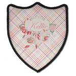 Modern Plaid & Floral Iron On Shield Patch B w/ Name or Text