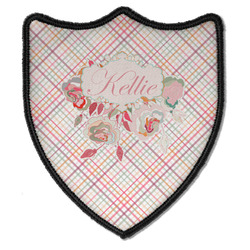 Modern Plaid & Floral Iron On Shield Patch B w/ Name or Text