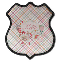 Modern Plaid & Floral Iron On Shield Patch C w/ Name or Text