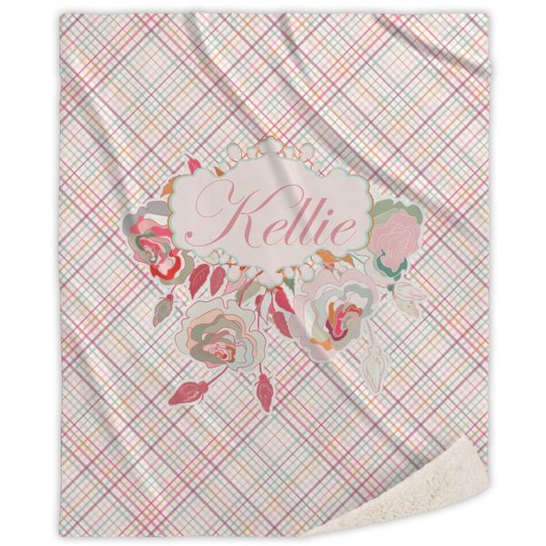 Custom Modern Plaid & Floral Sherpa Throw Blanket - 60"x80" (Personalized)