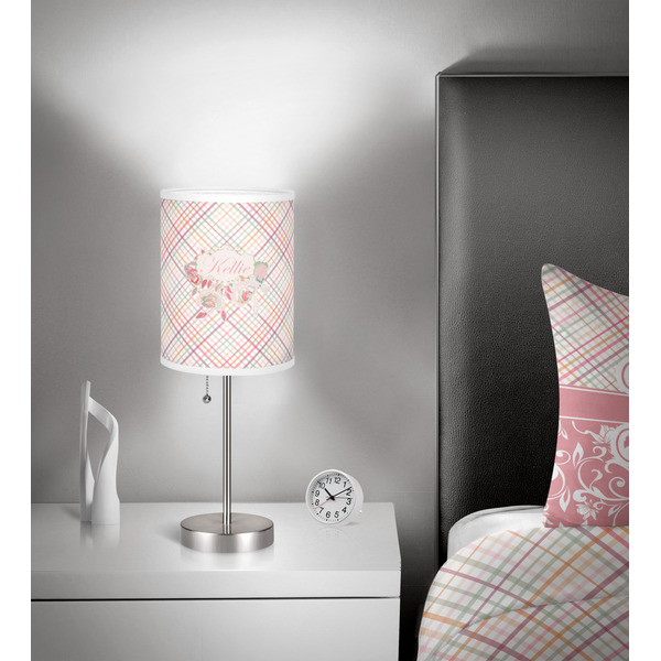 Modern Plaid & Floral 7 inch drum lamp shade - in room